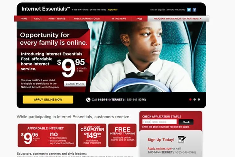 A screen grab from internetessentials.com touting the service for low-income families.