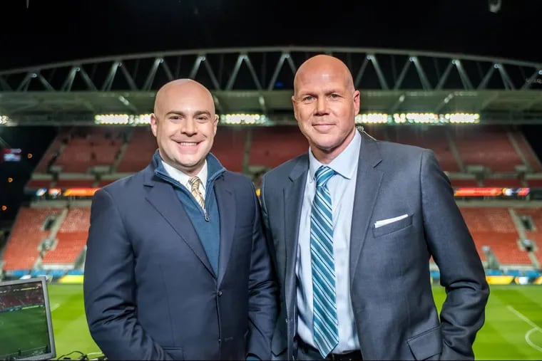 John Strong (left) will call Sunday’s Seattle Sounders vs. Portland Timbers game on Fox Sports 1 with Brad Friedel (right).