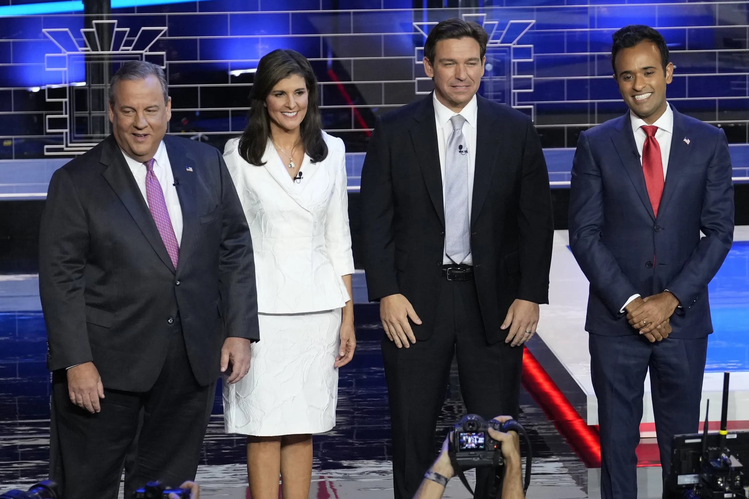 (From left) Chris Christie, Nikki Haley, Ron DeSantis, and Vivek Ramaswamy will face off in the fourth Republican debate Wednesday night.