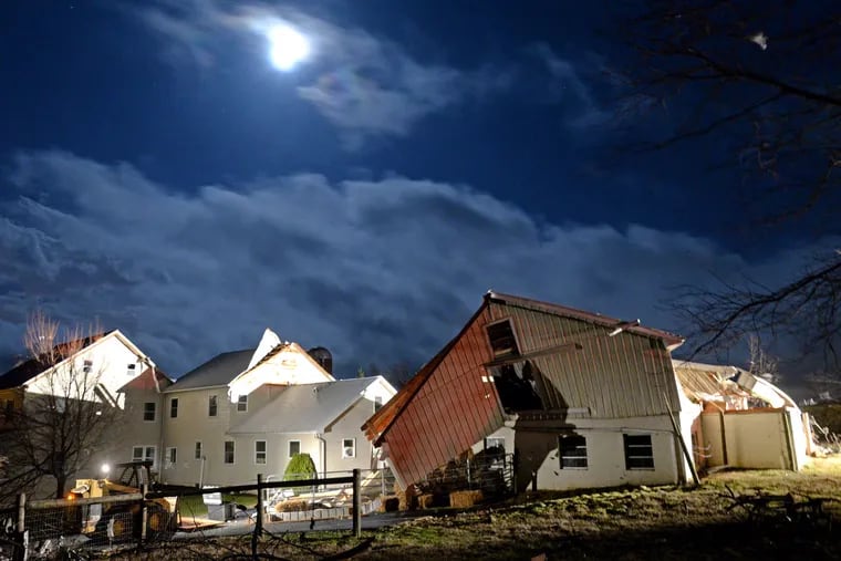 Several barns and a house had severe damage in Salisbury Township, Lancaster County