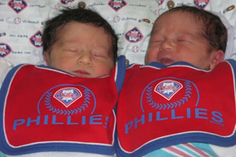 The Ryan twins, Cole (left) and Chase were born Monday and named after you-know-who by their Phillies-phan parents, Chris and Renee Ryan, of Horsham.