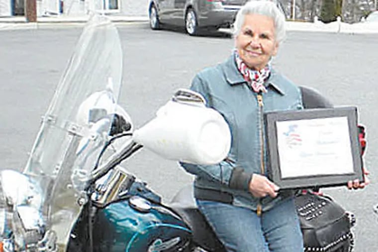Motorcyclist Gloria Struck, 87, who was riding at age 19, just returned from a 4,372-mile trip to South Dakota on her Harley.