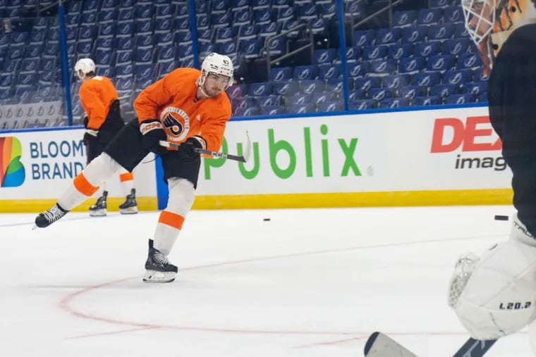 Noah Cates has not looked out of place centering the Flyers' second line flanked by Joel Farabee and Wade Allison.
