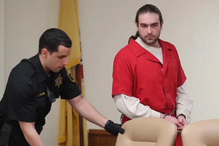 David &quot;DJ&quot; Creato Jr. enters courtroom of Judge John T. Kelley at the Camden County Superior Court on Wednesday, April 12, 2017 for the start of his trial. He is accused of killing his son Brendan in 2015.