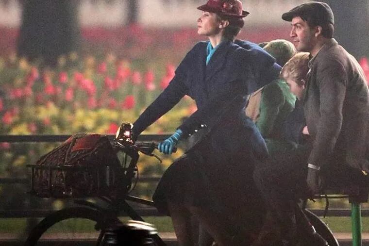 An Image from “Mary Poppins returns” starring Emily Blunt and Lin-Manuel Miranda.