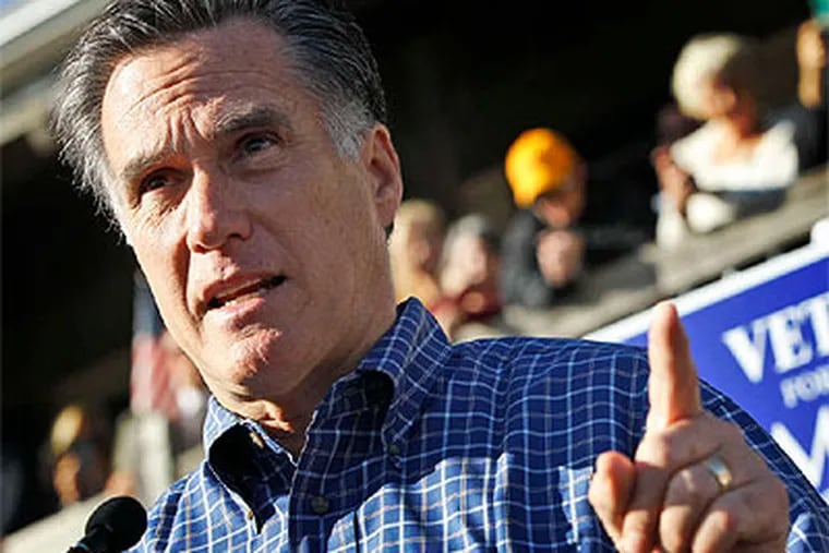 Former Massachusetts Gov. Mitt Romney campaigns at the Fish House in Pensacola, Fla. A new poll shows Romney opening up a lead in a Florida race that was a dead heat last week. (Charles Dharapak / Associated Press)