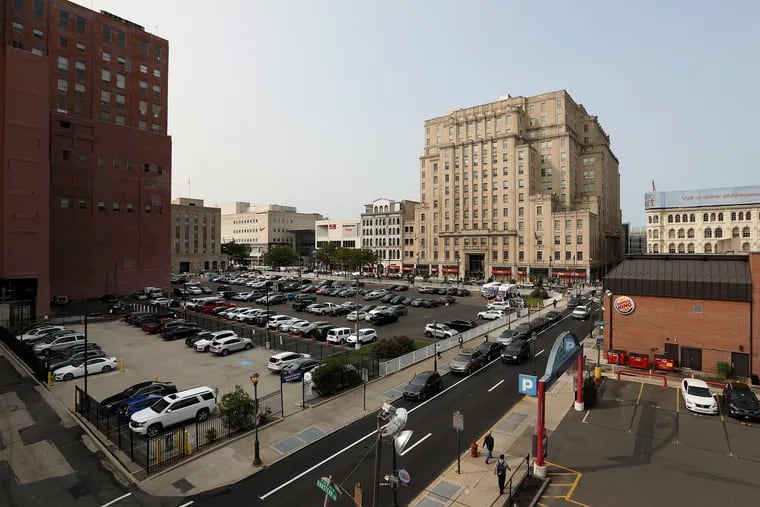 A parking lot at 8th and Market Streets in Philadelphia. A controversial bill to reduce the parking tax rate is one issue holding up a final agreement on the city's budget.
