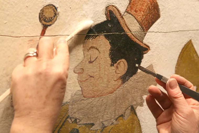 A detail from the Maurice Sendak mural at the Rosenbach Museum and Library. (The Chertoff Mural during conservation. Copyright 1961 by Maurice Sendak, all rights reserved.)