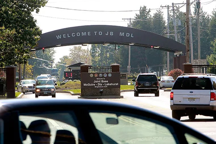 A fair amount of traffic is crossing at the Ft.Dix Joint Base entrance on October 2, 2013. 
( AKIRA SUWA  /  Staff Photographer )