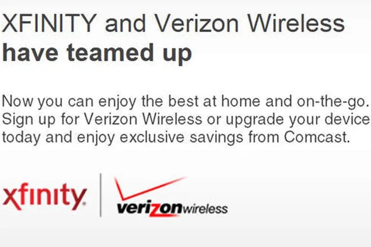 A screen grab from Comcast's website advertising services from Xfinity on Verizon Wireless devices, which will continue.