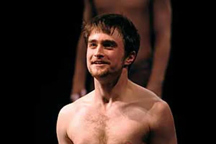 Daniel Radcliffe during the curtain call on Thursday's opening-night performance of "Equus" on Broadway. (PETER KRAMER / AP)
