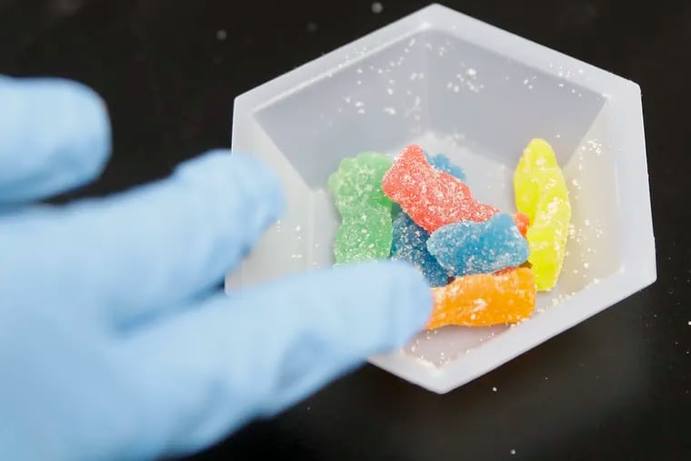 Edible cannabis samples were tested at a Santa Ana, Calif., lab in 2018. More young children are accidentally ingesting edibles, in some cases because they look like gummies or other candy, a new study finds.