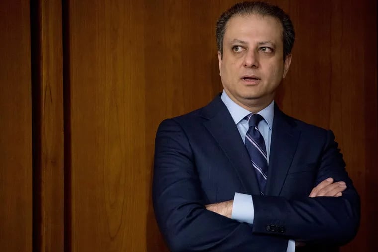 Former United States Attorney General for the Southern District of New York Preet Bharara arrives before former FBI director James Comey testifies at a Senate Intelligence Committee hearing on Capitol Hill, Thursday, June 8, 2017, in Washington.