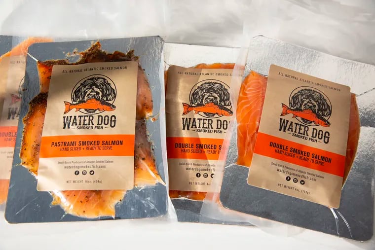 Multiple flavors of Water Dog Smoke House Salmon are made in Margate. Pictured from left to right, pastrami smoked salmon; smoked salmon cured in whiskey from Atlantic City's Little Water distillery, and salmon cured in Little Water's rum.