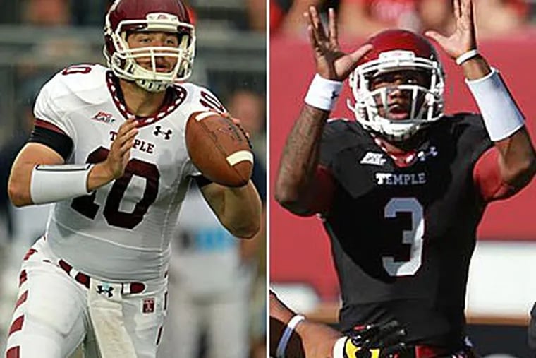 Chris Coyer (left) and Juice Granger (right) are competing to be Temple's starting quarterback. (Staff file photos)