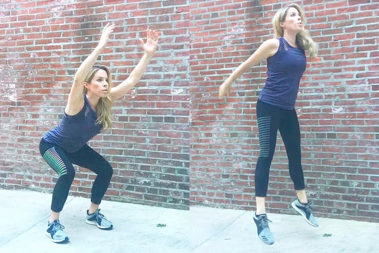 Ashley Greenblatt demonstrates at jump squat.