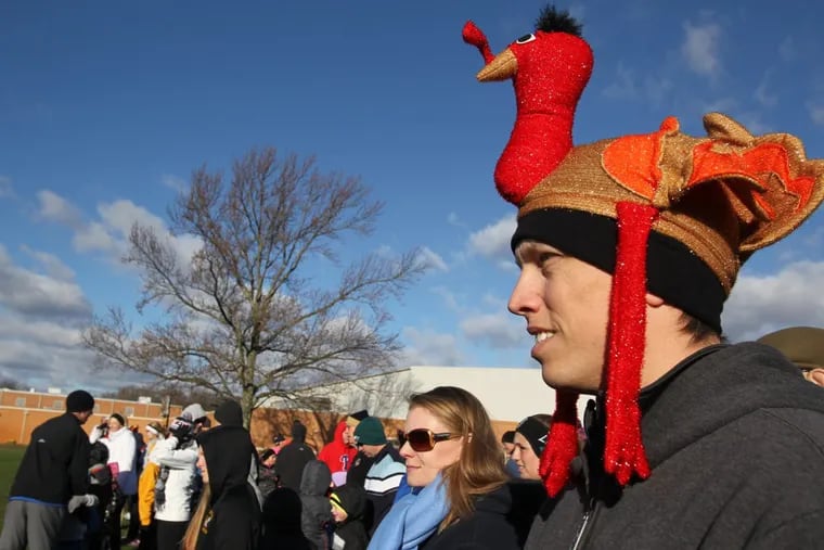 Brian Robinson (right) lines up for the Moorestown Turkey Trot. Turkey Trots are a great way to burn off Thanksgiving calories.