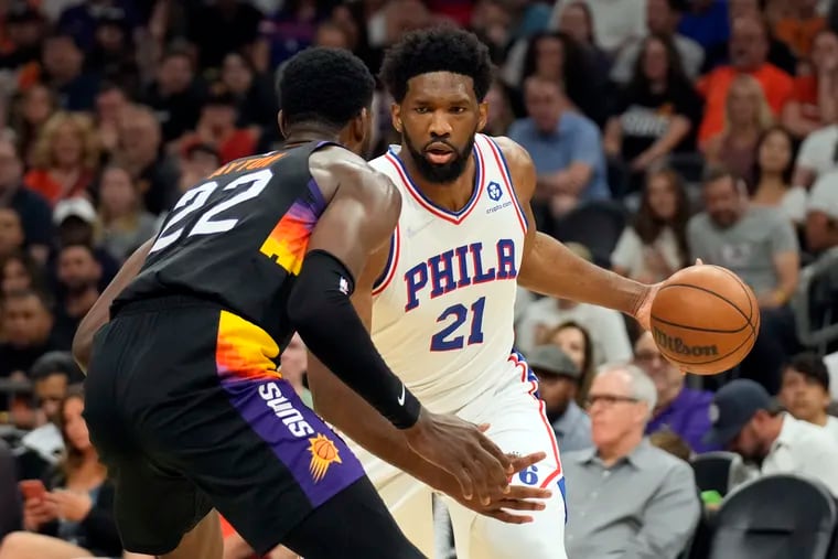 Philadelphia 76ers center Joel Embiid during the first half against the Phoenix Suns on Sunday.