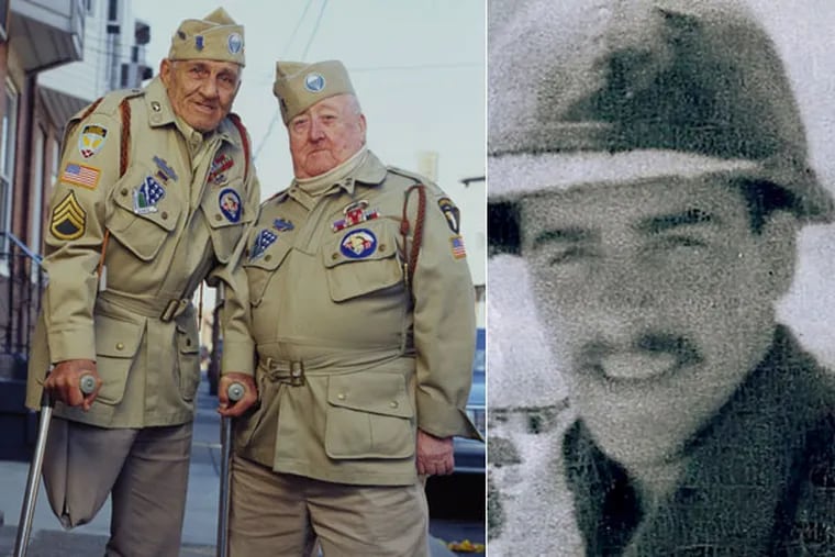 At left, William “Wild Bill” Guarnere and Edward “Babe” Heffron together in 2001. At right, Michael J. Crescenz. (Left, MICHAEL BRYANT/File)