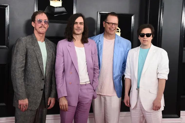 Rivers Cuomo, from left, Brian Bell, Patrick Wilson, and Scott Shriner of Weezer arrive at the 61st annual Grammy Awards at the Staples Center on Sunday, Feb. 10, 2019, in Los Angeles. (Photo by Jordan Strauss/Invision/AP)