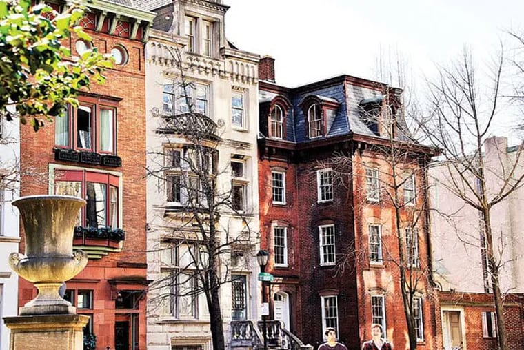 Developer Bart Blatstein has agreed to buy the McIlhenny Mansion at 1914-16 Rittenhouse Square, the four-story red-brick structure at right and the lower brick building to its right. GEORGE DIMITRUK / Special to The Inquirer