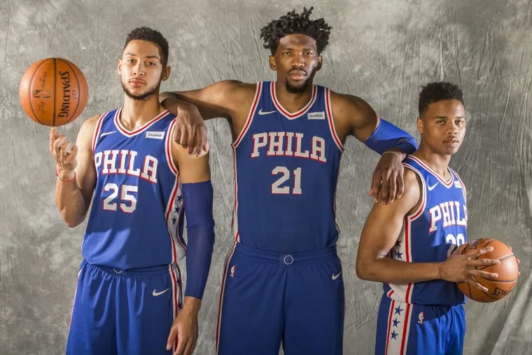 Players (from left) Ben Simmons, Joel Embiid, and Markelle Fultz are the Sixers future — and the future is now.