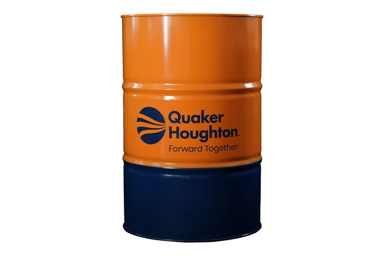 Courtesy photo shows a drum with Quaker Houghton's new corporate motto after the merger of Quaker Chemical and Houghton International.