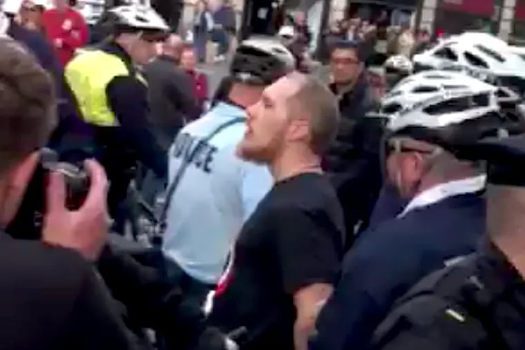 One man is arrested after an altercation during a protest in Center City Philadelphia on Saturday, Nov. 4.