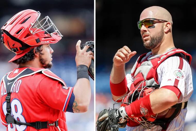 Jorge Alfaro (left) could be taking Cameron Rupp’s catching job in short order this season with the Phillies.