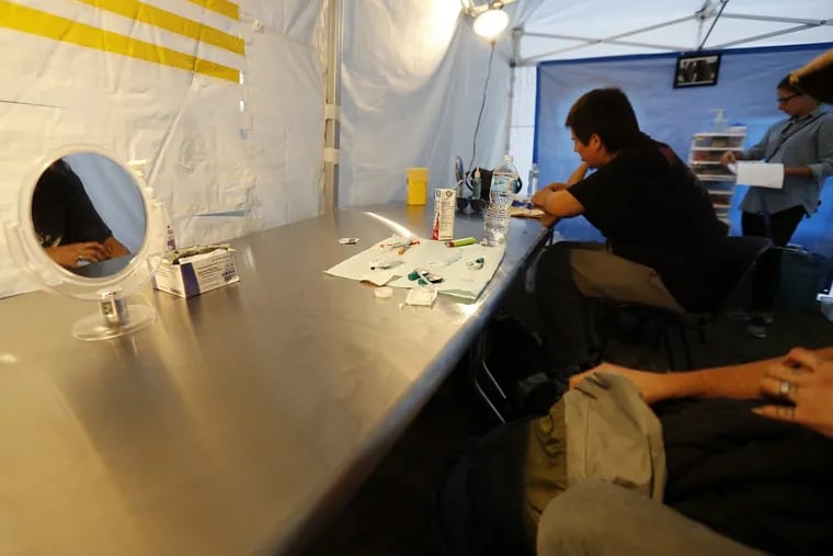 A view inside the pop-up safe injection site in Moss Park in Toronto, Canada on October 3, 2017.