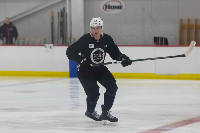 Defensemen Brian Zanetti (77) skates during the Flyers' first day of rookie camp on Thursday.
