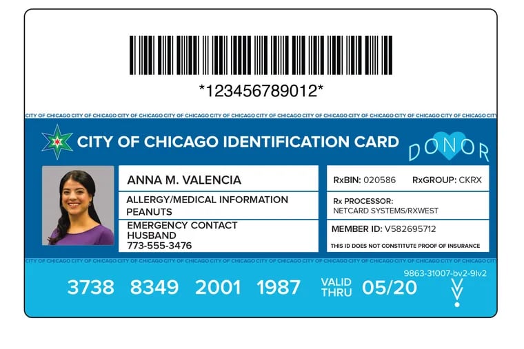 Philadelphia has hired the same vendor Chicago is using to distribute municipal ID cards to residents. This rendering shows an example of Chicago's card.