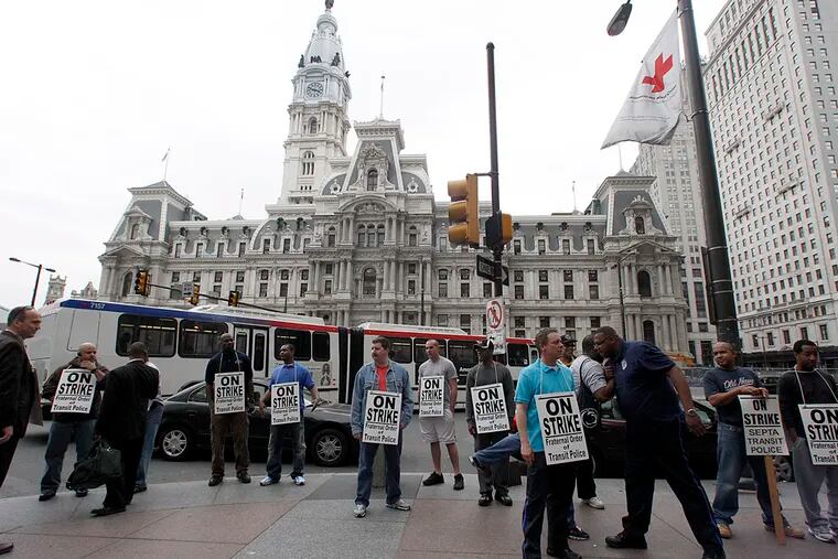 During the 2019 transit police strike, officers picketed near the SEPTA concourse in Center City.