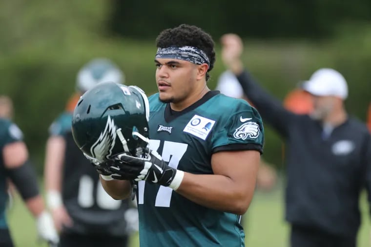 Eagles offensive line coach Jeff Stoutland lauds Andre Dillard's talent and intelligence, but also says he has a lot to learn before taking over at left tackle for Jason Peters.