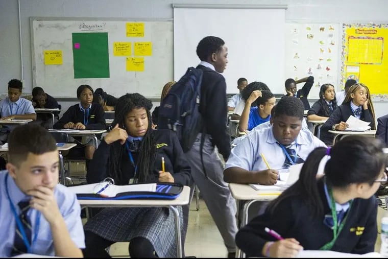 Students at Hill-Freedman World Academy, a special admission middle and high school in Northwest Philadelphia.