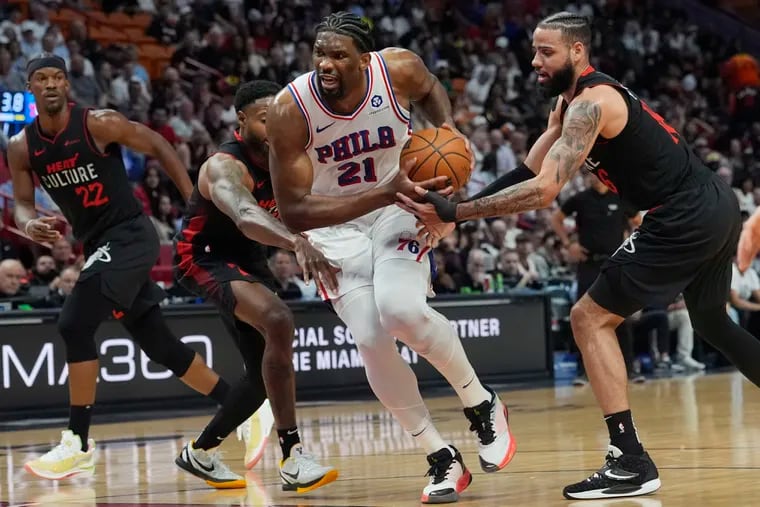 Sixers center Joel Embiid (21) will look to lead his team past the Miami Heat in Wednesday's NBA Play-In Tournament game.