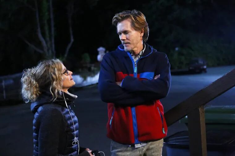 Director Kyra Sedgwick (left) and her actor husband Kevin Bacon on the set of Lifetime’s “Story of a Girl,” which premieres Sunday