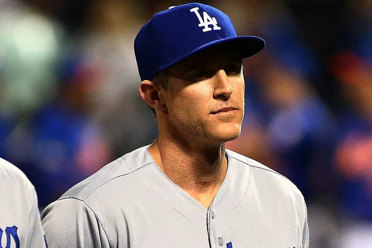Los Angeles Dodgers infielder Chase Utley (26) is introduced prior to the game against the New York Mets in game three of the NLDS at Citi Field.