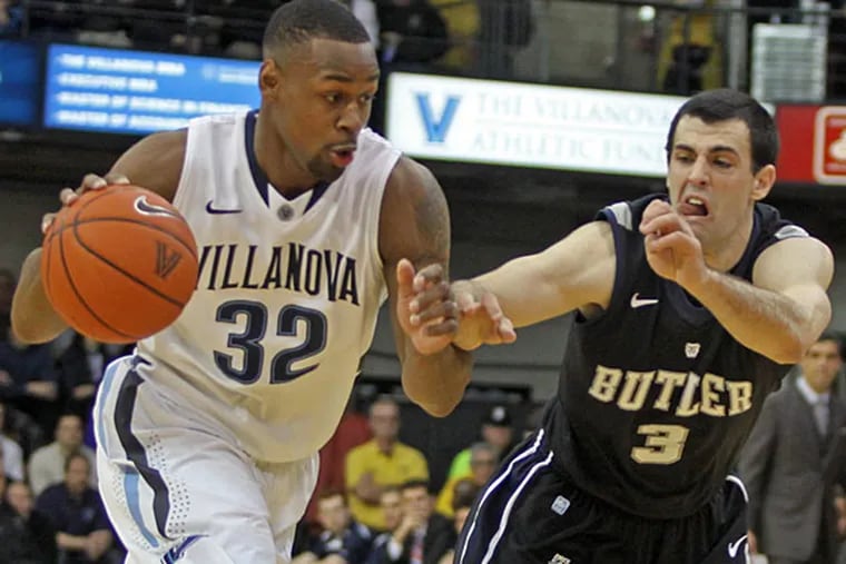 Butler's Alex Barlow (3) defends as Villanova's James Bell (32). (AP Photo/H. Rumph Jr.)