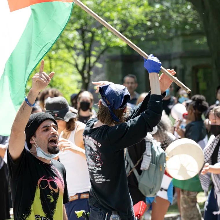Pro-Palestinian supporters protest on Thursday at the University of Pennsylvania.