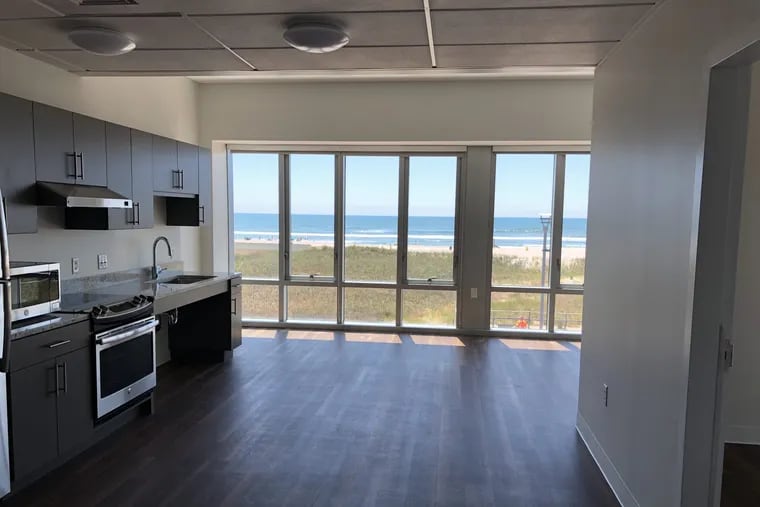 View of new apartment at Stockton University's ocean front residence hall.