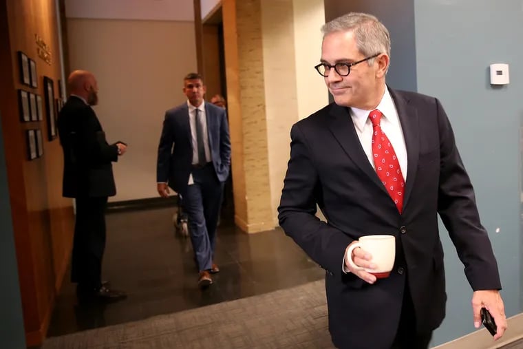 Philadelphia District Attorney Larry Krasner arrives for a news conference on the recent developments in the case of the murder of Philadelphia Police Sgt. Robert Wilson III at the DA's Office in Philadelphia, PA on June 25, 2018.