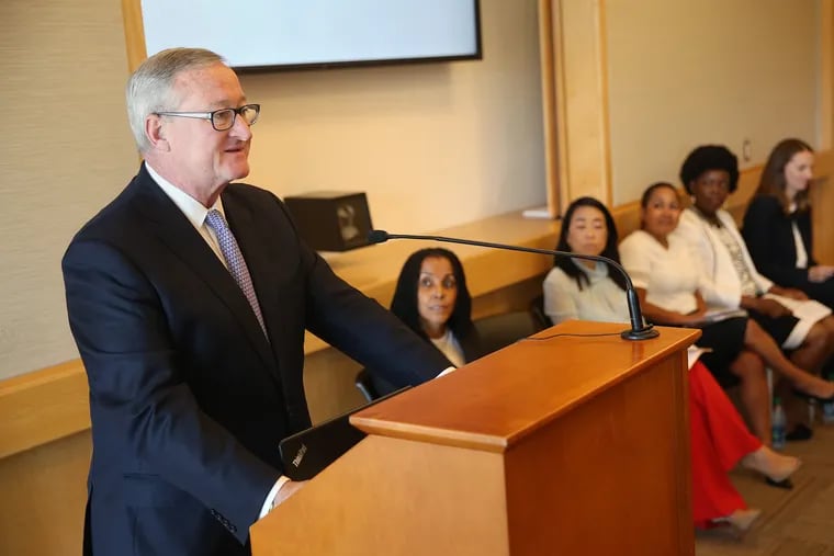 Mayor Jim Kenney took after President Donald Trump on Tuesday, during a news conference to announce a legal defense initiative for detained immigrants, held at the National Constitution Center in Philadelphia.