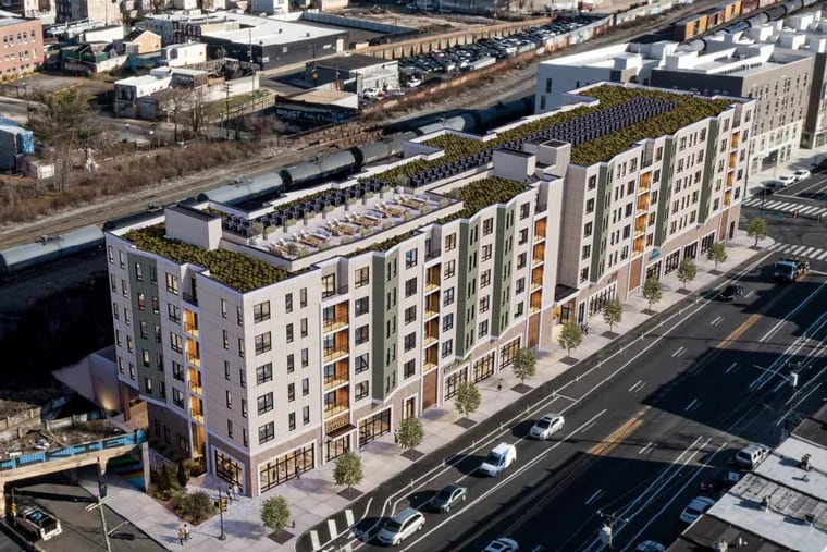 An aerial view of the157-unit apartment building planned for Lehigh Avenue.
