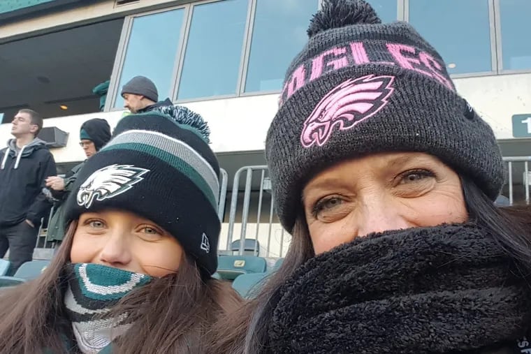 Tina Okomski and her oldest daughter, Lauren, were at Lincoln FInancial Field for the Eagles’ Divisional Round win over the Falcons.  Okomski’s love for the team came from her father, Paul Campise.