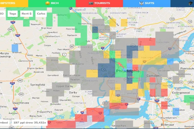A view of Philadelphia’s crowd-sourced map on Hoodmaps.