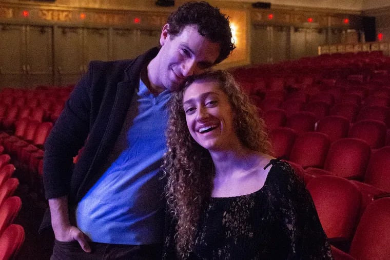 Jarrod Spector, left, and Micaela Diamond pose for a portrait at the Neil Simon Theatre in Manhattan on Thursday, Dec. 27, 2018. Spector and Diamond are currently starring in the Cher show on Broadway.