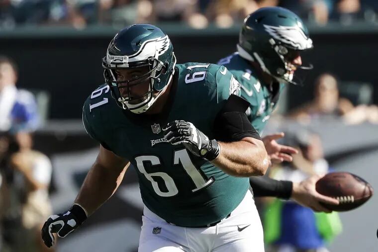 Eagles offensive lineman Stefen Wisniewski is inactive for Sunday’s game against the New York Giants due to an ankle injury.