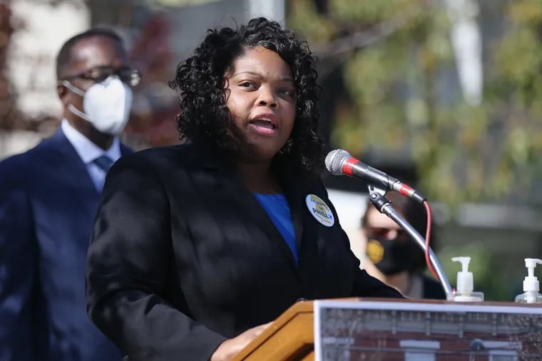 City Councilmember Katherine Gilmore Richardson speaks during a news conference on Thursday, Oct. 15, 2020.