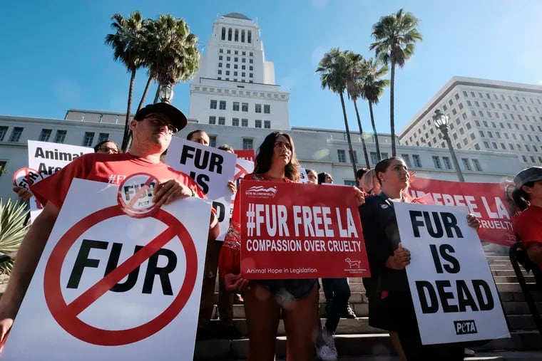 Protesters with the People for the Ethical Treatment of Animals (PETA) urging a ban on the sale and manufacture of new fur products in Los Angeles last month.